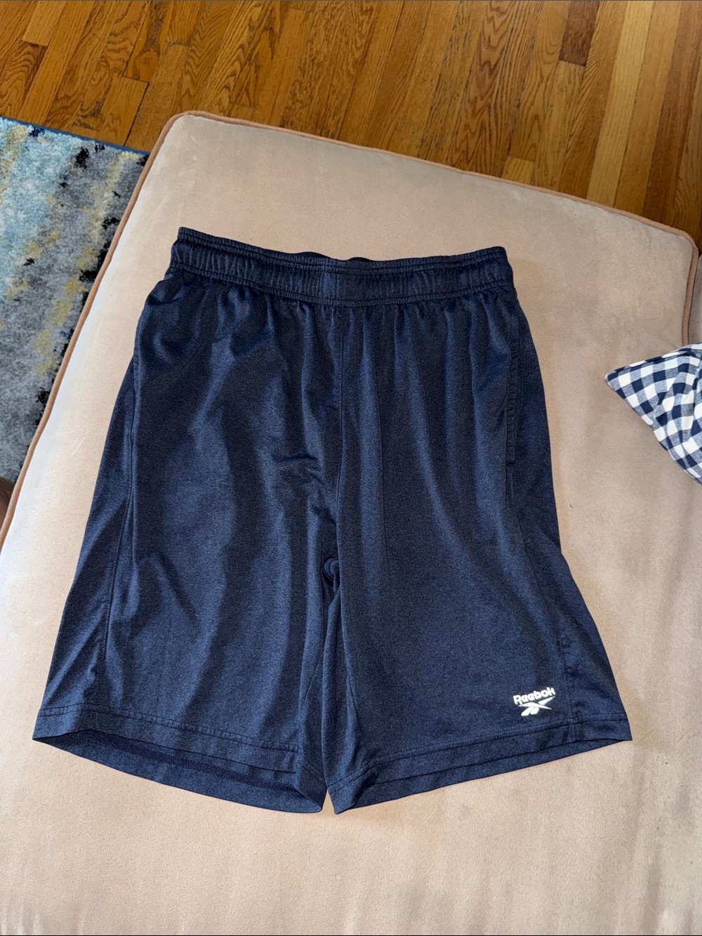 Reebok Men's Dark Blue Athletic Shorts with White Logo
